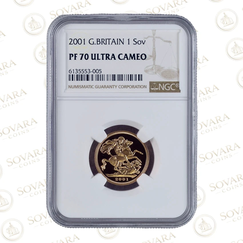 2001 Gold Proof Sovereign NGC PF70 Ultra Cameo graded slab
