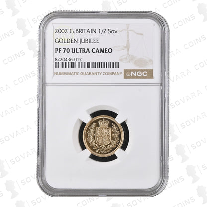 2002 Gold Proof Half Sovereign – Shield of Arms reverse and Maklouf obverse