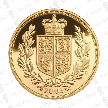 Gold coin with a coat of arms and the year 2002 on a white background
