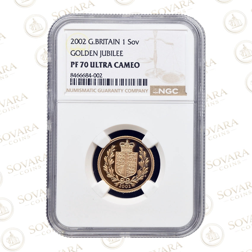 2002 Gold Proof Sovereign with Shield Reverse – NGC PF70 Ultra Cameo
