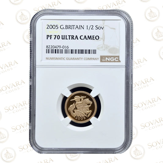 2005 Gold Proof Half Sovereign PF70 Ultra Cameo Timothy Noad design NGC graded