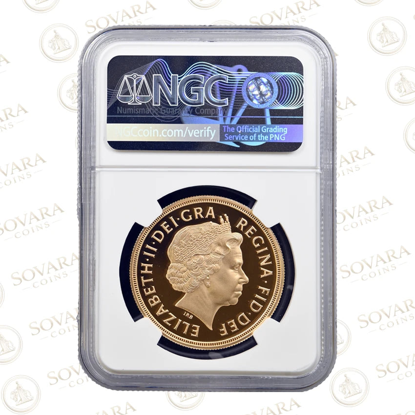 2005 Gold Proof Five Sovereign obverse - Ian Rank-Broadley fourth portrait Queen Elizabeth II