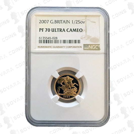 2007 Gold Proof Half Sovereign reverse – St George and the Dragon design PF70 UC