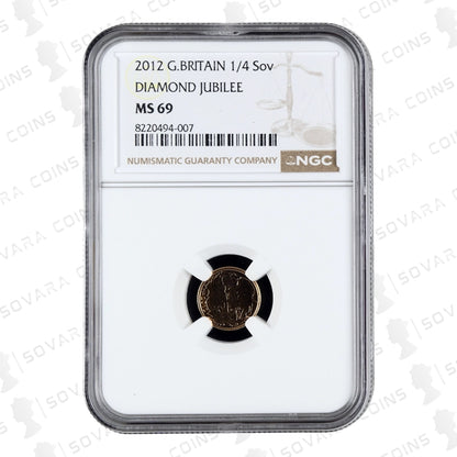 2012 Diamond Jubilee Quarter Sovereign reverse – St George and the Dragon design MS69