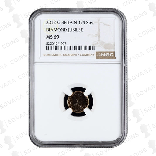 2012 Diamond Jubilee Quarter Sovereign reverse – St George and the Dragon design MS69