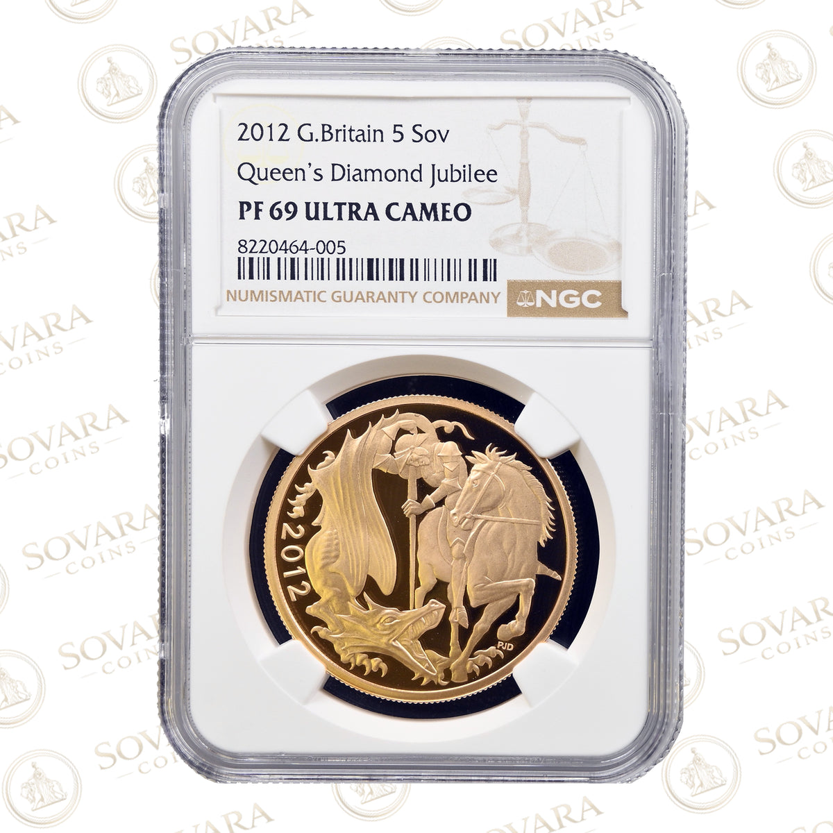 2012 Diamond Jubilee Quintuple Sovereign NGC PF69 Ultra Cameo graded slab