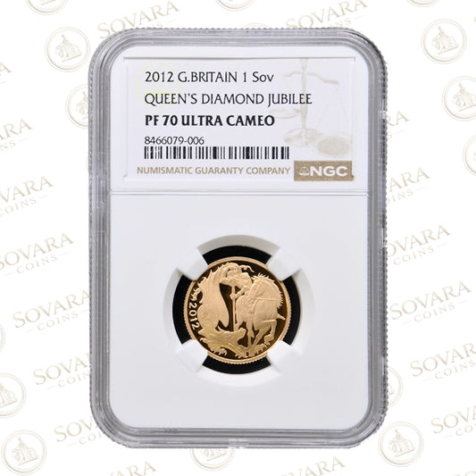 2012 Gold Proof Sovereign – PF70 Ultra Cameo with Diamond Jubilee Shield Reverse