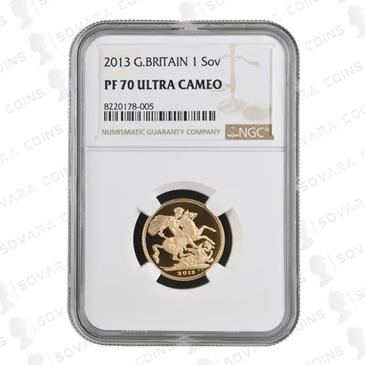 2013 Gold Proof Full Sovereign graded NGC PF70 Ultra Cameo featuring St George and the Dragon