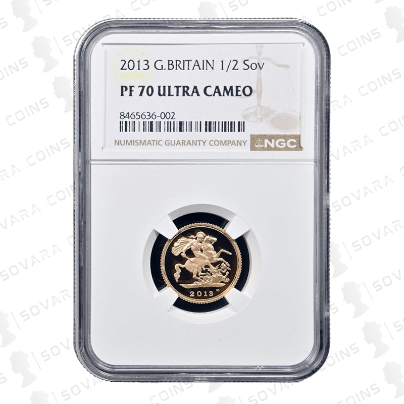 2013 Gold Proof Half Sovereign reverse – St George and the Dragon design PF70 UC