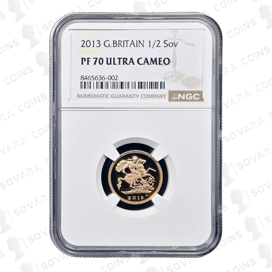 2013 Gold Proof Half Sovereign reverse – St George and the Dragon design PF70 UC