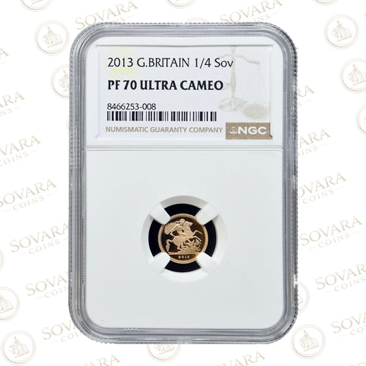 2013 Gold Proof Quarter Sovereign PF70 Ultra Cameo NGC graded British gold coin