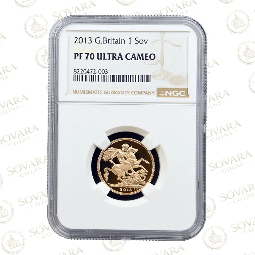 2013 Gold Proof Full Sovereign graded NGC PF70 Ultra Cameo featuring St George and the Dragon