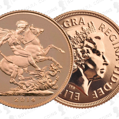 2014 BU Gold Sovereign showing unfrosted obverse die and Pistrucci reverse