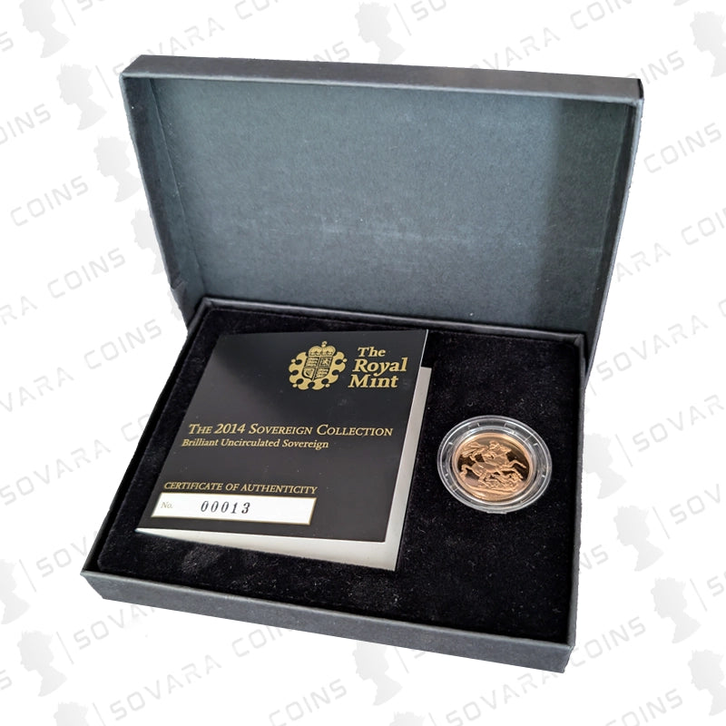 2014 Brilliant Uncirculated Gold Sovereign boxed with COA and unfrosted obverse variety