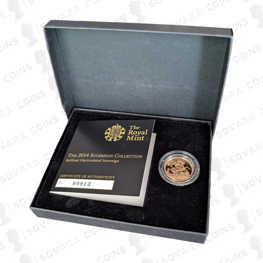2014 Brilliant Uncirculated Gold Sovereign boxed with COA and unfrosted obverse variety