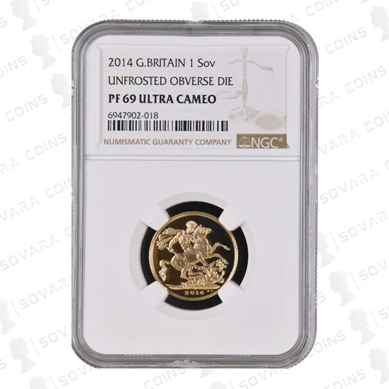 2014 Gold Proof Sovereign Unfrosted Obverse Die Error Coin NGC PF69 Ultra Cameo