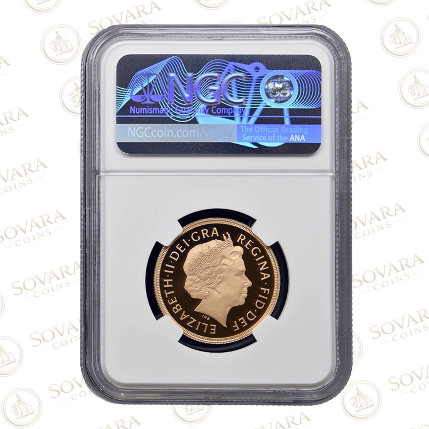 2015 double sovereign proof obverse Queen Elizabeth II fourth portrait by Ian Rank-Broadley