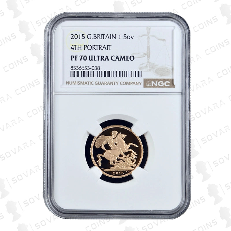 2015 Sovereign Gold Proof PF70 Ultra Cameo fourth portrait reverse