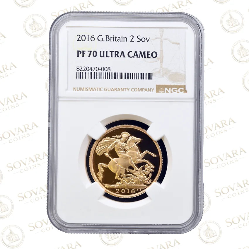 2016 Gold Proof Double Sovereign NGC PF70 Ultra Cameo — James Butler portrait — mintage 921 — for sale UK
