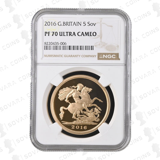2016 Gold Proof Five Sovereign – NGC PF70 Ultra Cameo with James Butler portrait