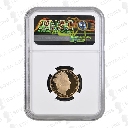 Obverse of 2016 Gold Proof Sovereign with James Butler special portrait graded PF70 Ultra Cameo.
