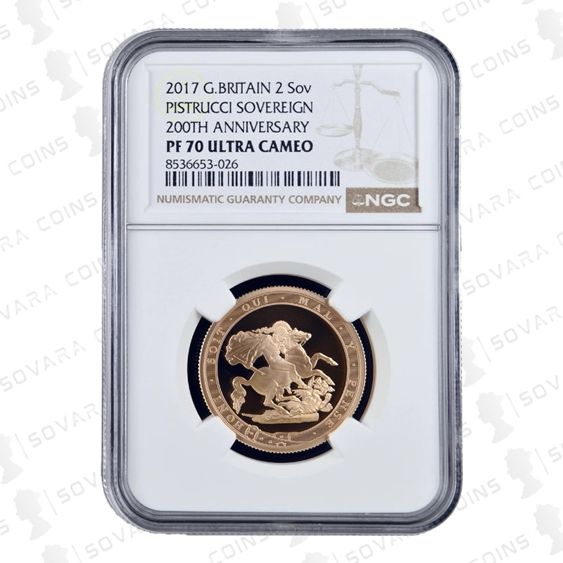 2017 Double Sovereign Gold Proof PF70 Ultra Cameo 200th Anniversary obverse and reverse
