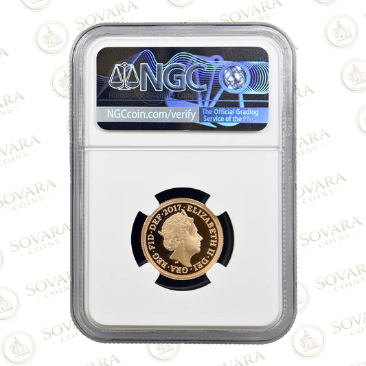2017 Piedfort Sovereign Reverse 1817 Garter Border Gilt Design NGC PF70
