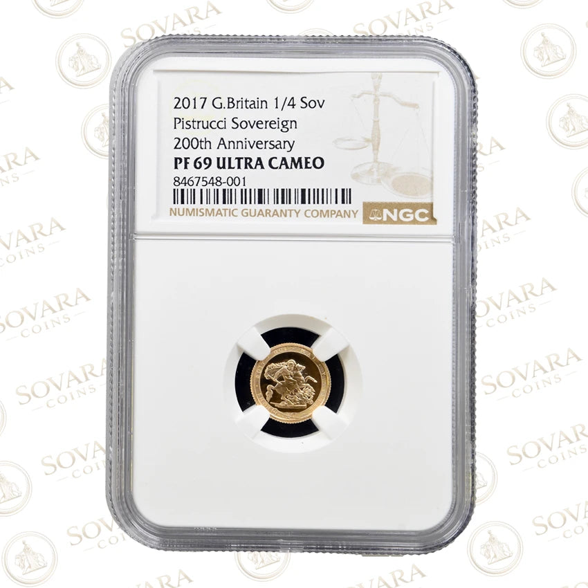 2017 Gold Proof Quarter Sovereign reverse - 200th Anniversary garter design Saint George