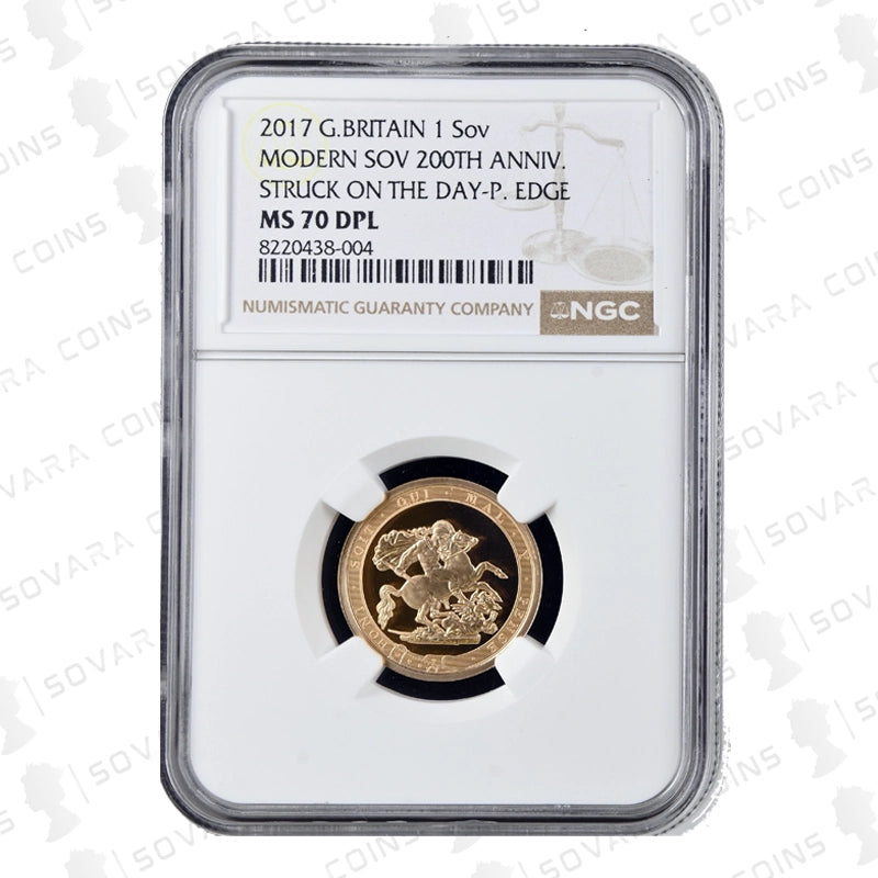2017 Gold Sovereign reverse – St George and the Dragon with Garter legend MS70 DPL