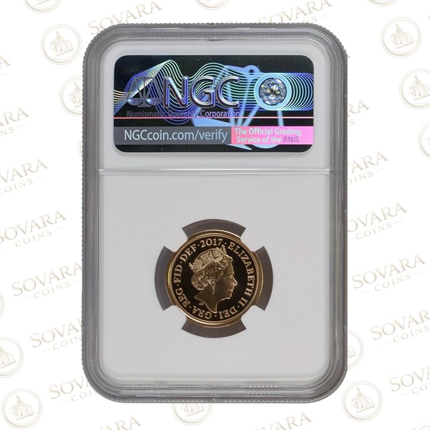2017 Gold Sovereign Struck on the Day NGC MS70 DPL in protective grading slab.