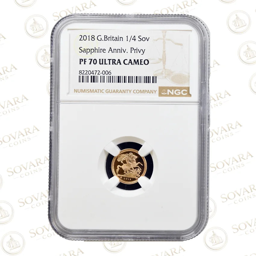 2018 Gold Proof Quarter Sovereign NGC PF70 Ultra Cameo graded slab