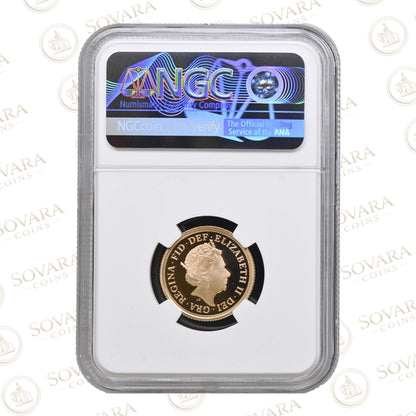 Sapphire Anniversary privy mark on the 2018 Gold Proof Sovereign PF70