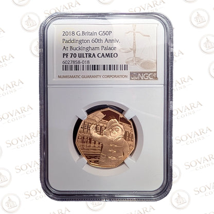 2018 Paddington at Buckingham Palace Gold Proof 50p PF70 Ultra Cameo graded coin
