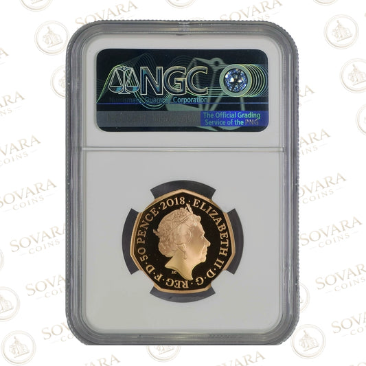 2018 Snowman 50p gold proof coin obverse Queen Elizabeth II portrait