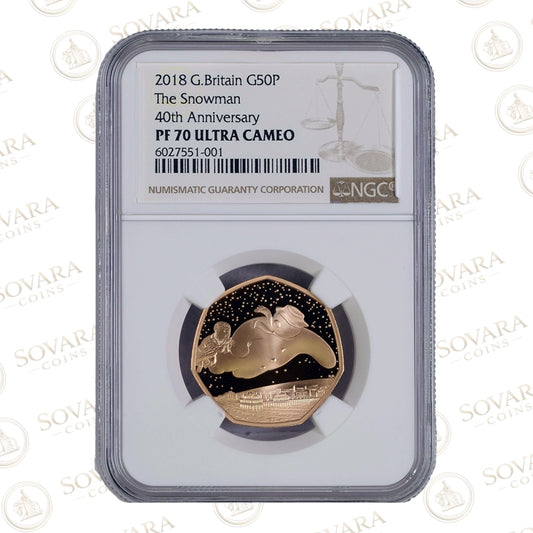 2018 The Snowman 50p gold proof coin PF70 Ultra Cameo NGC slab