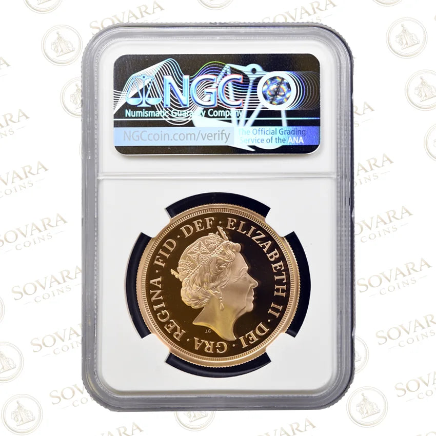 2019 Gold Quintuple Sovereign obverse — Jody Clark portrait of Elizabeth II — NGC PF70 Ultra Cameo