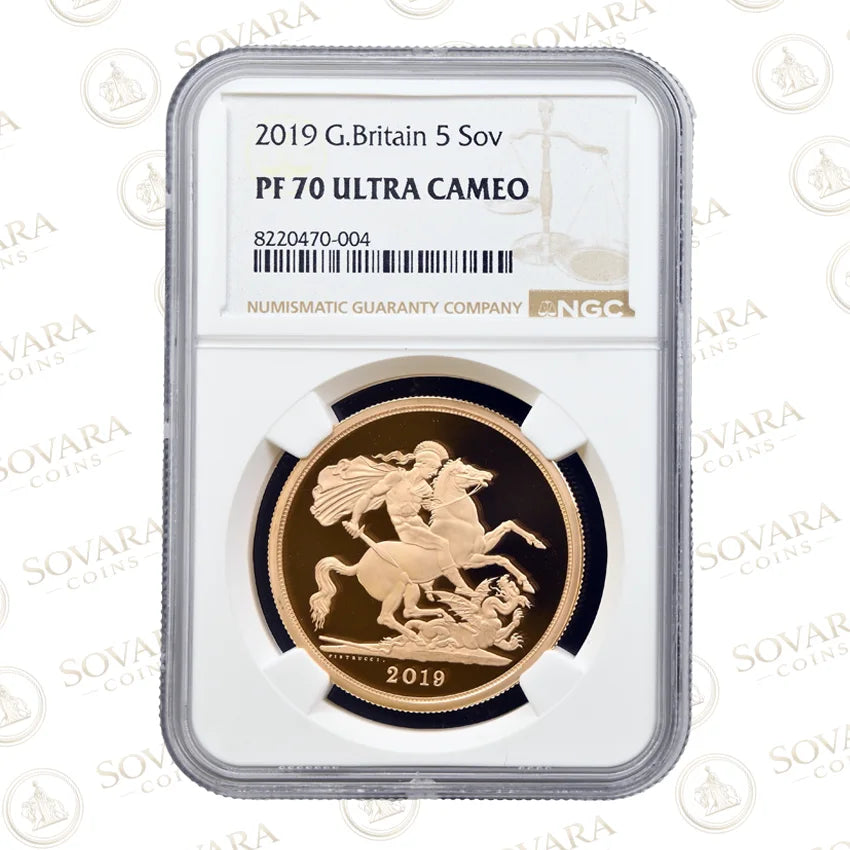 2019 Gold Proof Quintuple Sovereign NGC PF70 Ultra Cameo — mintage 750 — for sale UK