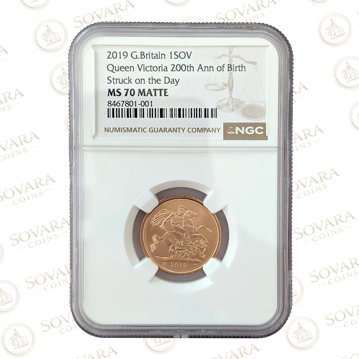 2019 Queen Victoria Celebration Sovereign NGC MS70 Matte graded slab