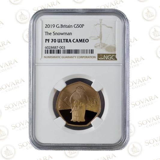 2019 The Snowman 50p gold proof coin PF70 Ultra Cameo NGC slab