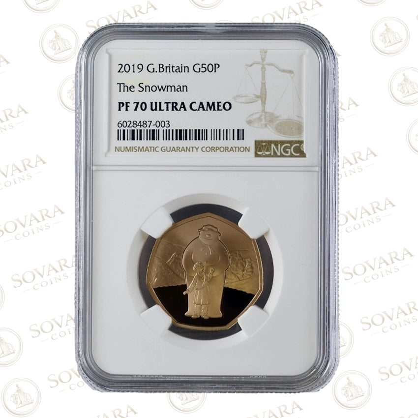2019 The Snowman 50p gold proof coin PF70 Ultra Cameo NGC slab