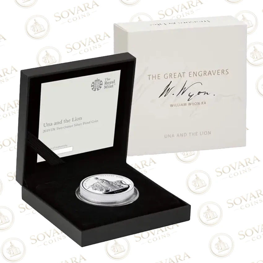 2019 Royal Mint Una and the Lion 2oz Silver Proof Great Engravers presentation box