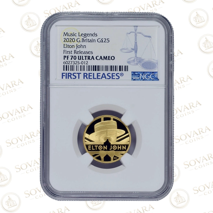 2020 Elton John Music Legends quarter ounce gold proof coin PF70 Ultra Cameo NGC slab