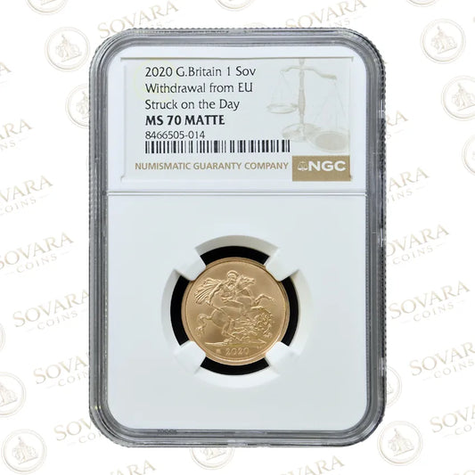 2020 Brexit EU Withdrawal Strike on the Day Gold Sovereign NGC MS70 Matte