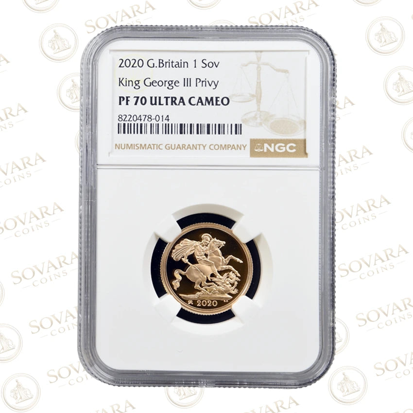 2020 Gold Proof Sovereign reverse – St George and the Dragon with George III privy mark PF70 Ultra Cameo
