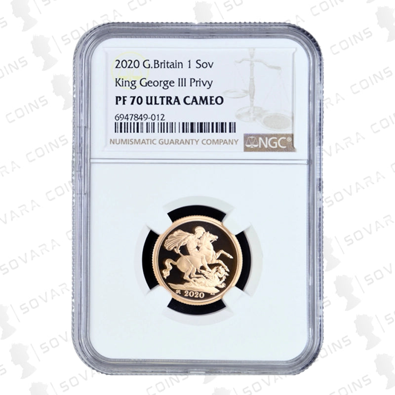 2020 Gold Proof Sovereign reverse – St George and the Dragon with George III privy mark PF70 Ultra Cameo
