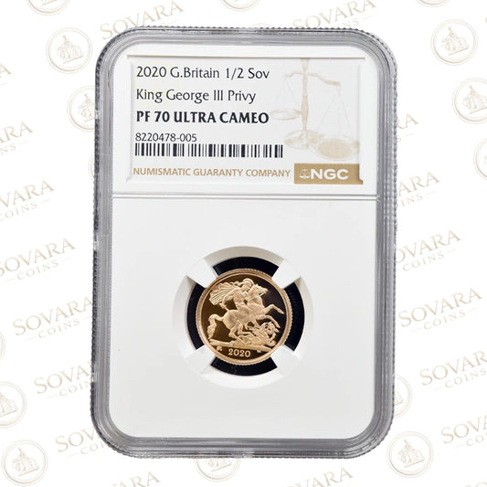 2020 Gold Proof half Sovereign reverse – St George and the Dragon with George III privy mark PF70 Ultra Cameo