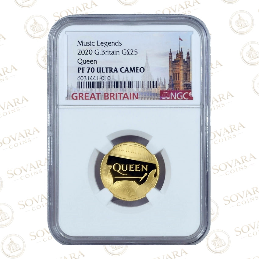 2020 Queen Music Legends quarter ounce gold proof coin PF70 Ultra Cameo NGC slab