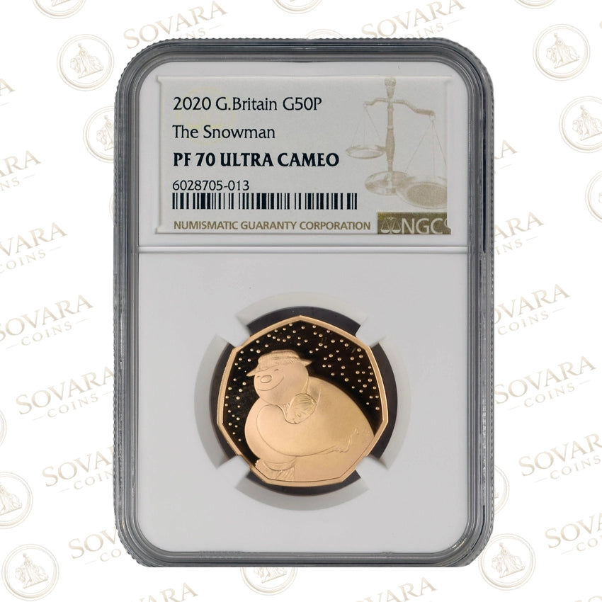 2020 The Snowman 50p gold proof coin PF70 Ultra Cameo NGC slab