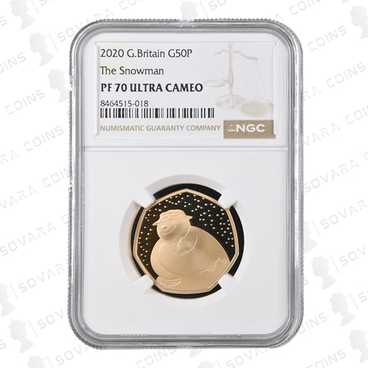 2020 The Snowman Gold Proof 50p graded NGC PF70 Ultra Cameo in slab