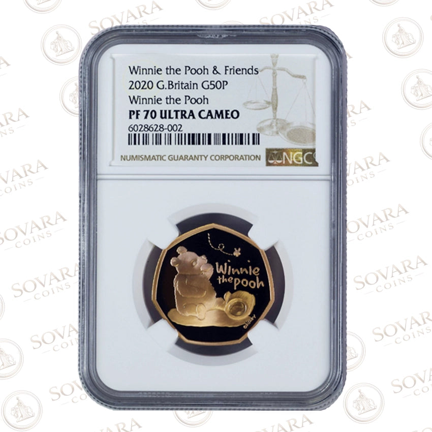 2020 Winnie the Pooh & Friends Winnie The Pooh Gold Proof 50p PF70 Ultra Cameo graded coin